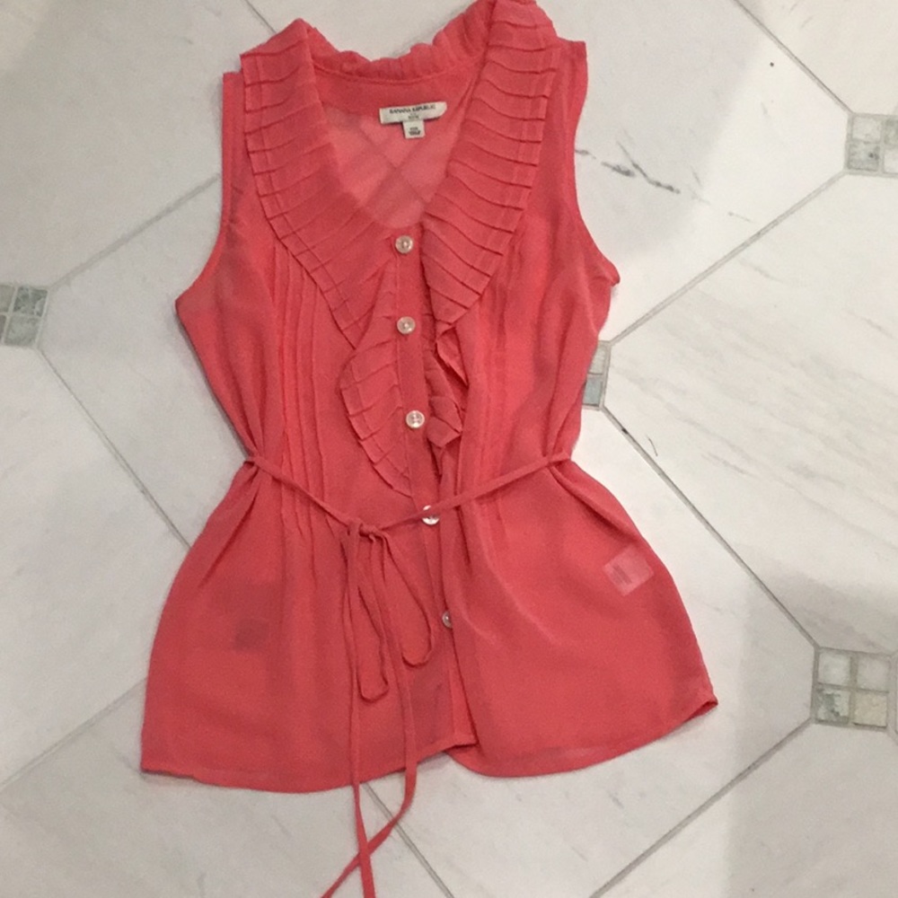 Banana Republic FO sheer sleeveless button front w/tie waist blouse, pink XSP